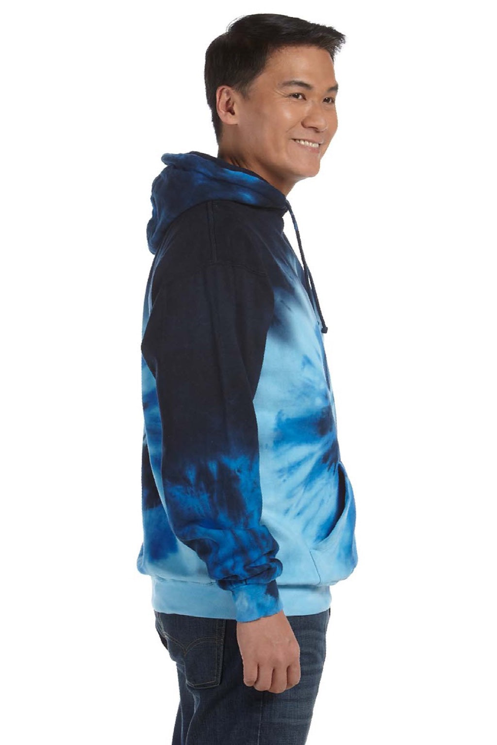 Colortone 8777 Mens Hooded Sweatshirt Hoodie w/ Pouch Pocket Blue Ocean Model Side
