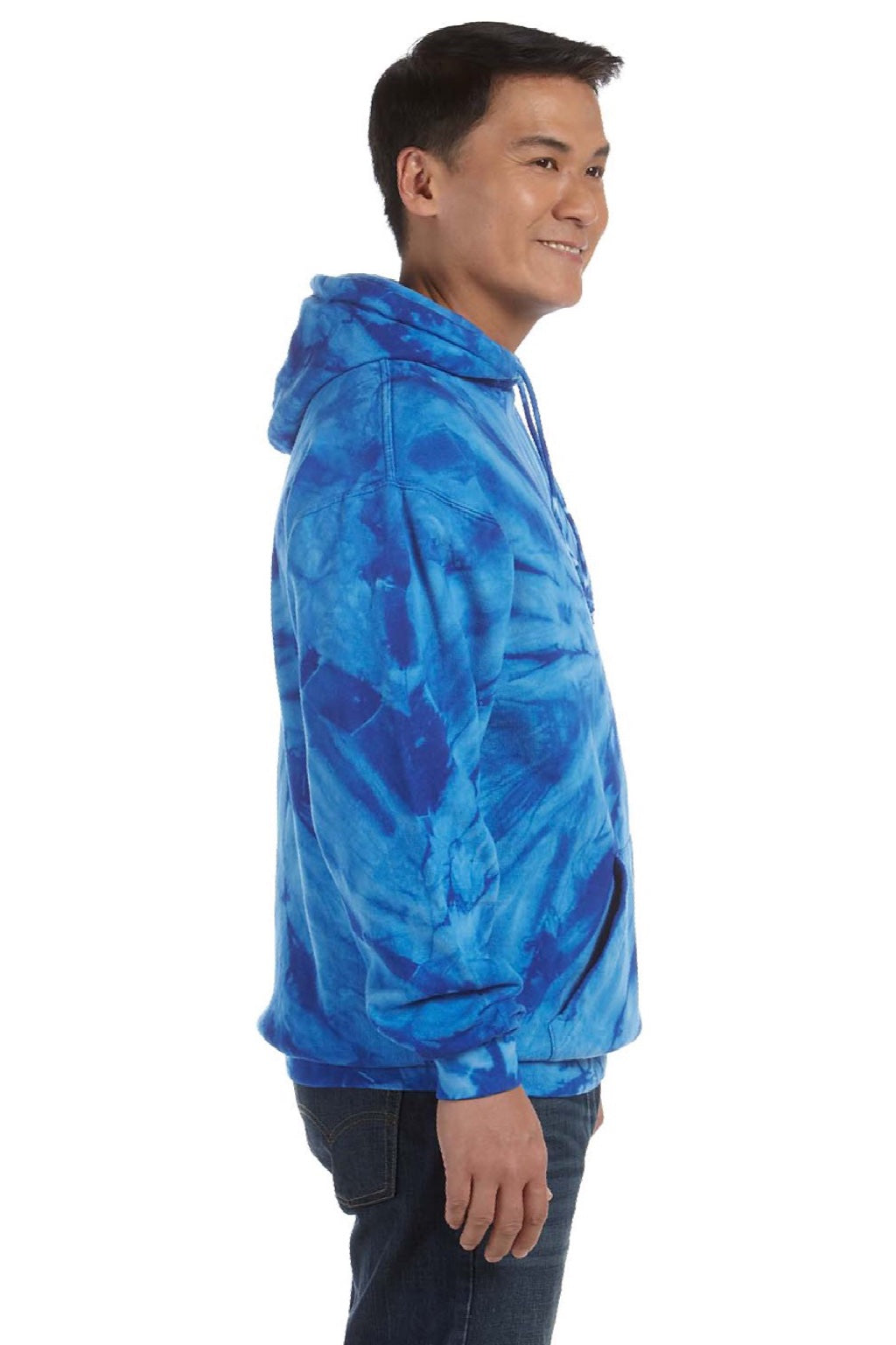 Colortone 8777 Mens Hooded Sweatshirt Hoodie w/ Pouch Pocket Royal Blue Model Side