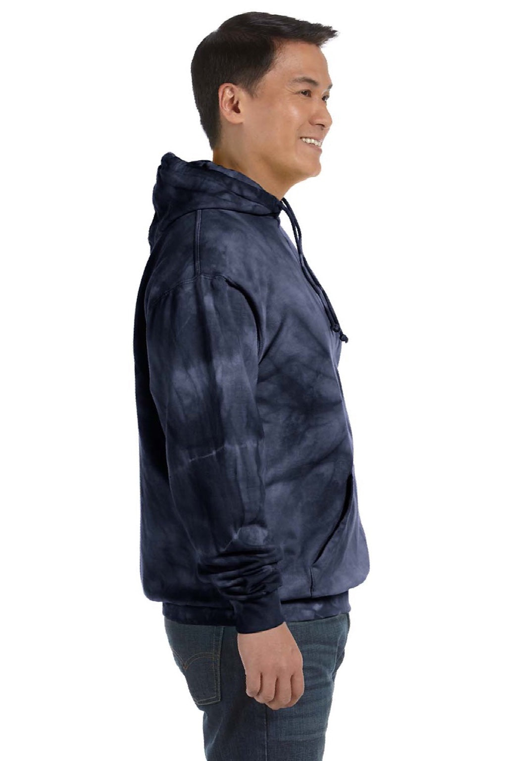 Colortone 8777 Mens Hooded Sweatshirt Hoodie w/ Pouch Pocket Navy Blue Model Side