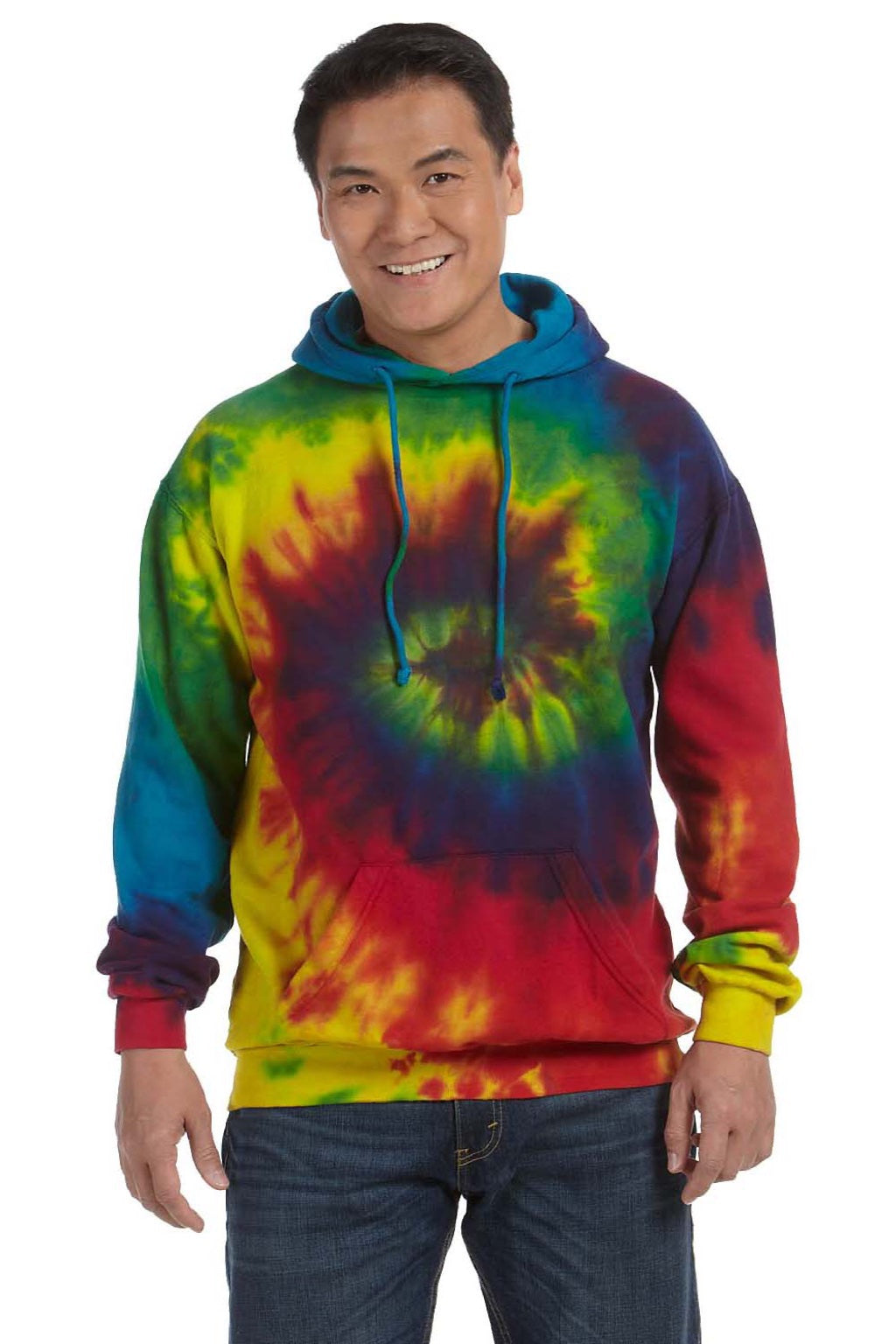 Colortone 8777 Mens Hooded Sweatshirt Hoodie w/ Pouch Pocket Reactive Rainbow Model Front