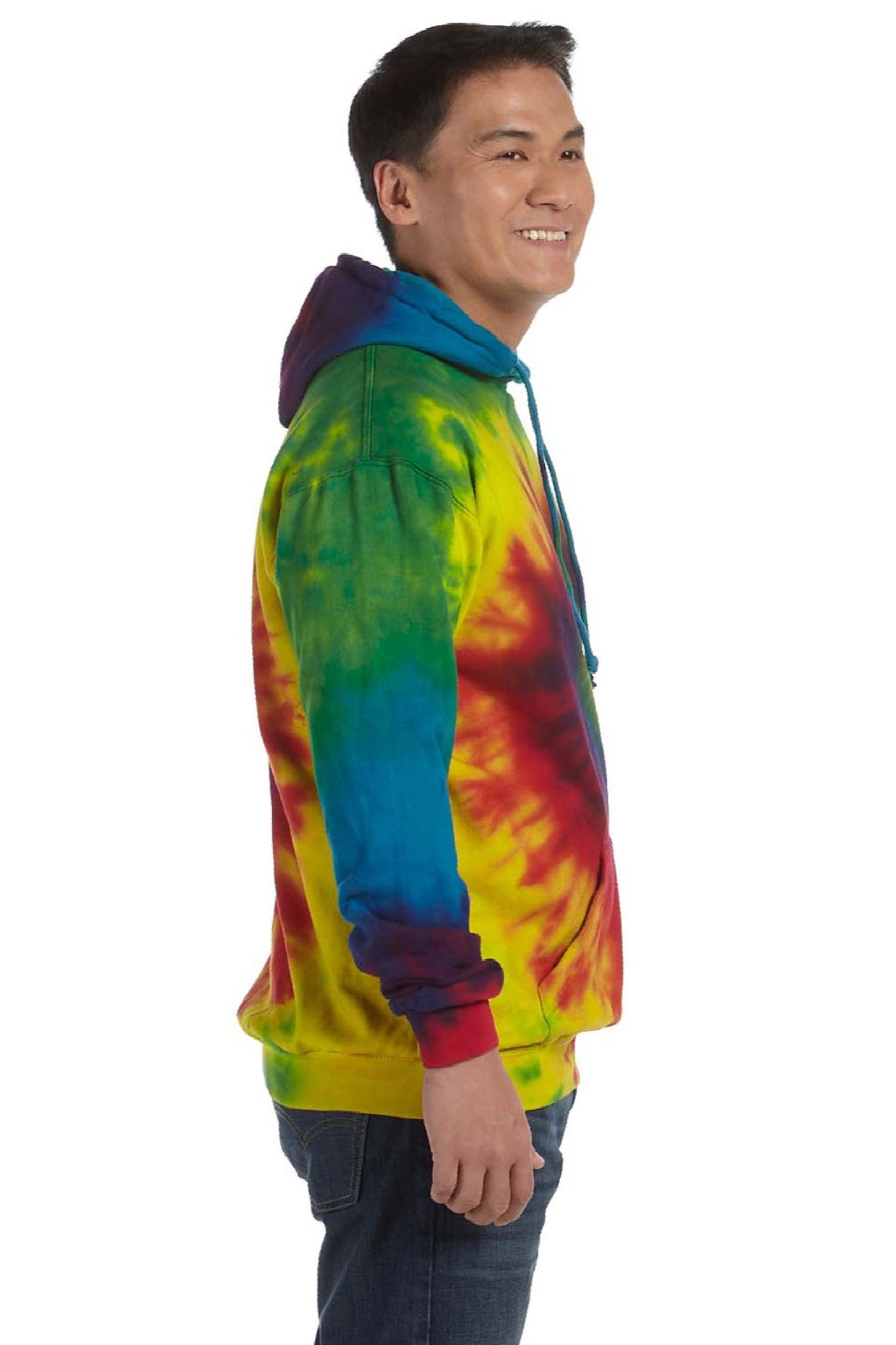 Colortone 8777 Mens Hooded Sweatshirt Hoodie w/ Pouch Pocket Reactive Rainbow Model Side