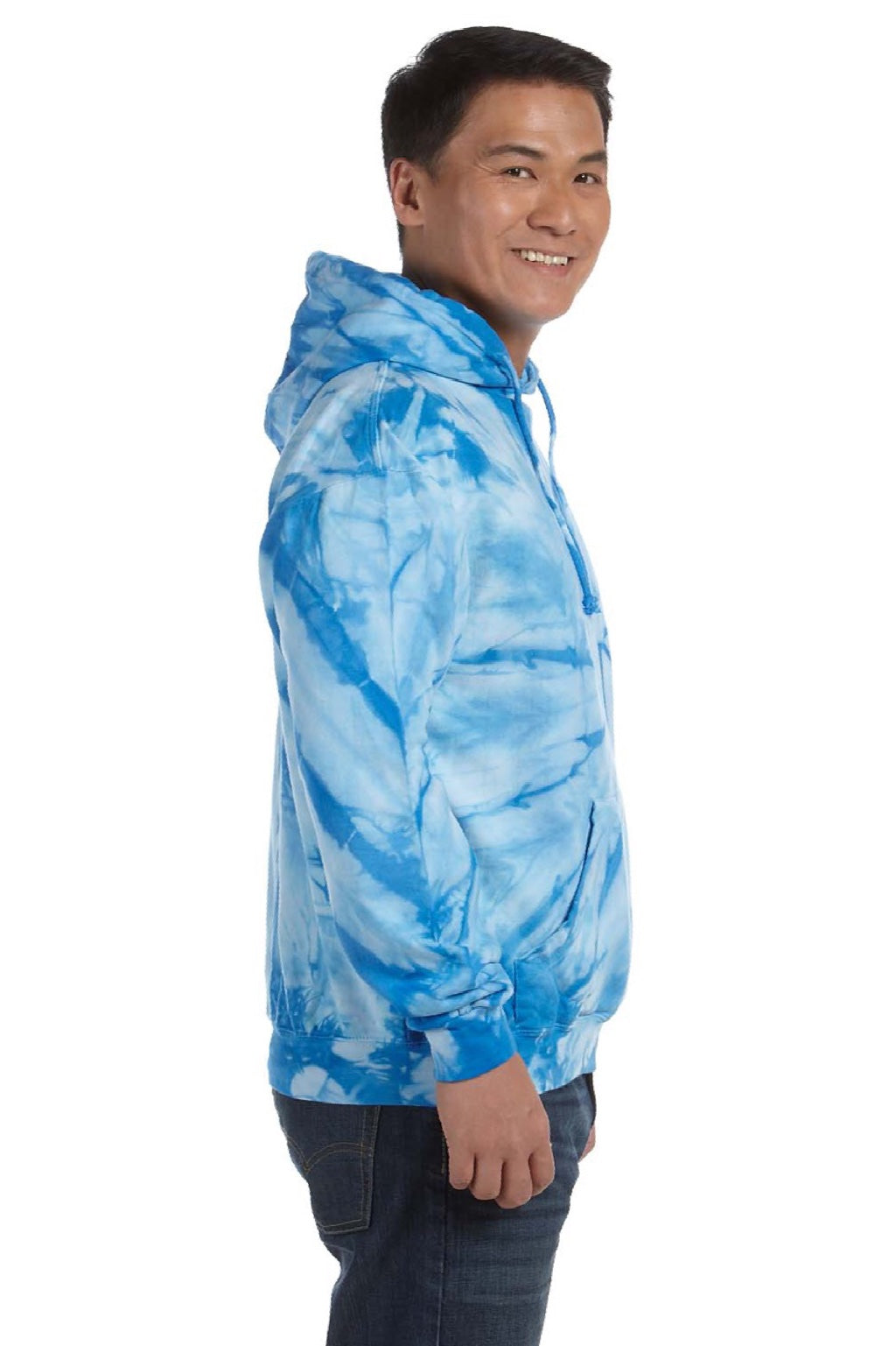 Colortone 8777 Mens Hooded Sweatshirt Hoodie w/ Pouch Pocket Baby Blue Model Side