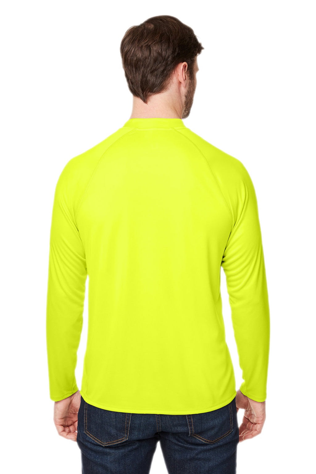 Core 365 CE110 Mens Ultra MVP Moisture Wicking Long Sleeve Crewneck T-Shirt Safety Yellow Model Back