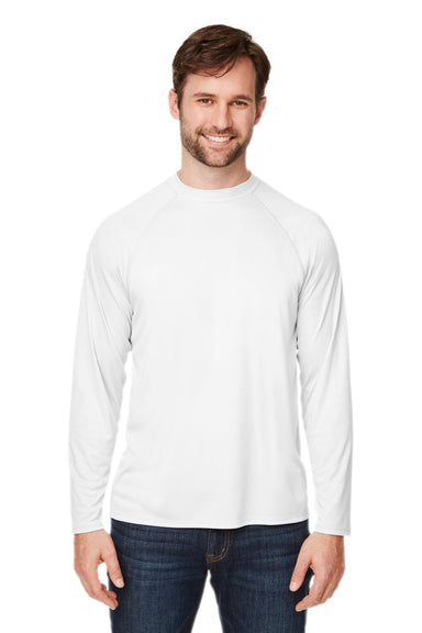 Core 365 CE110 Mens Ultra MVP Moisture Wicking Long Sleeve Crewneck T-Shirt White Model Front
