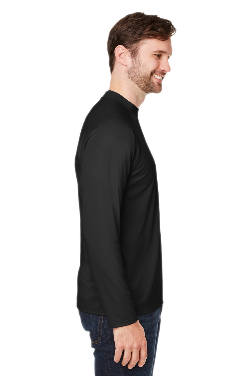 Core 365 CE110 Mens Ultra MVP Moisture Wicking Long Sleeve Crewneck T-Shirt Black Model Side