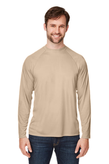 Core 365 CE110 Mens Ultra MVP Moisture Wicking Long Sleeve Crewneck T-Shirt Stone Model Front