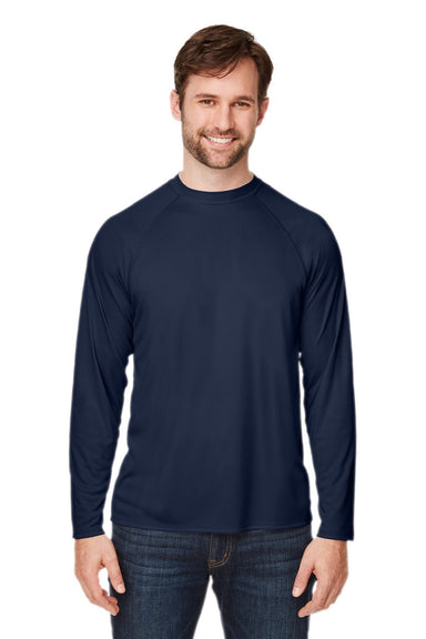 Core 365 CE110 Mens Ultra MVP Moisture Wicking Long Sleeve Crewneck T-Shirt Classic Navy Blue Model Front