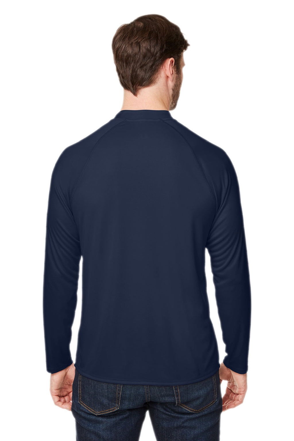 Core 365 CE110 Mens Ultra MVP Moisture Wicking Long Sleeve Crewneck T-Shirt Classic Navy Blue Model Back