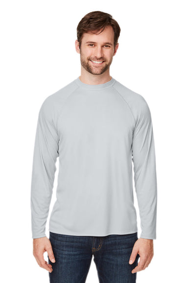 Core 365 CE110 Mens Ultra MVP Moisture Wicking Long Sleeve Crewneck T-Shirt Platinum Grey Model Front