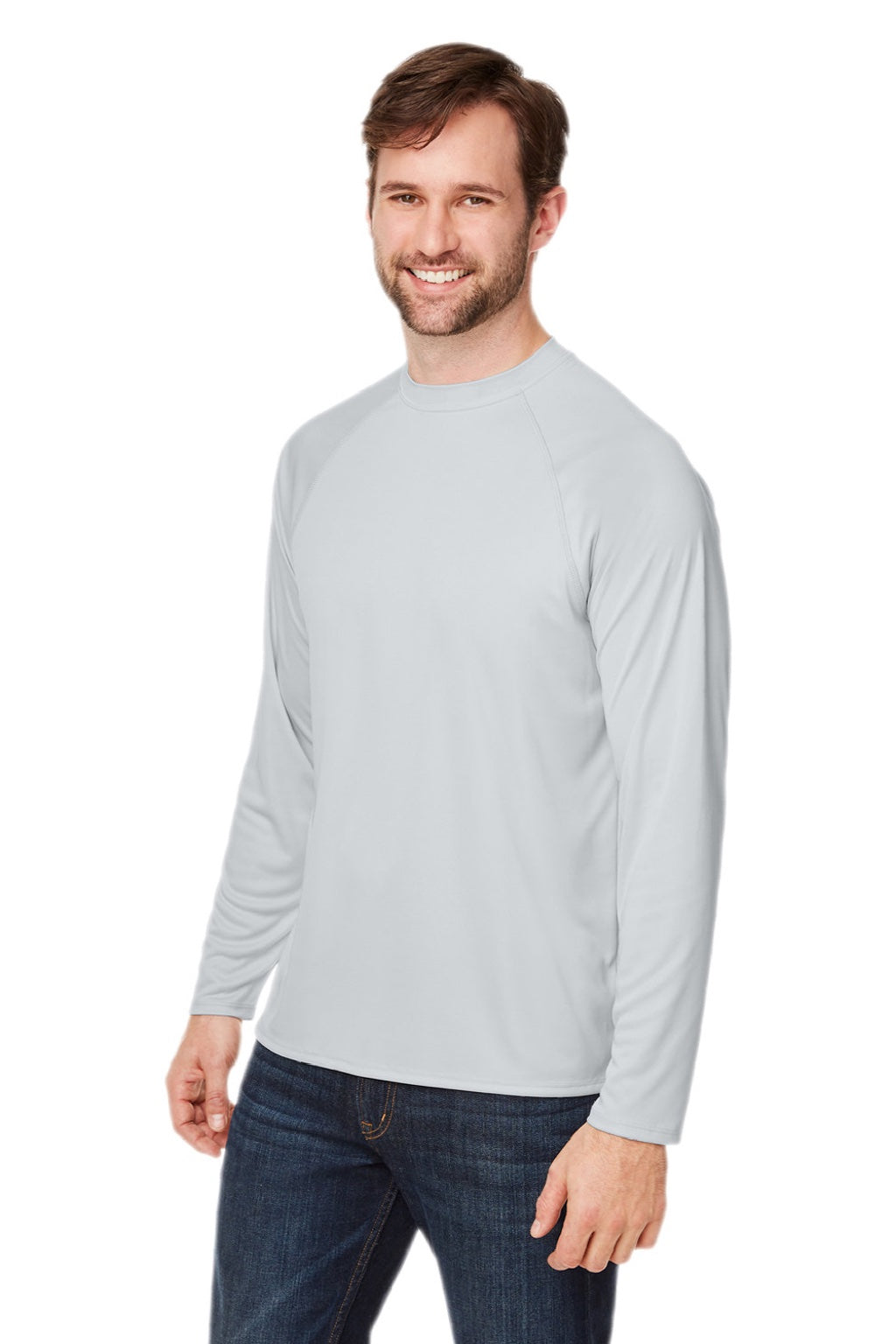 Core 365 CE110 Mens Ultra MVP Moisture Wicking Long Sleeve Crewneck T-Shirt Platinum Grey Model 3q