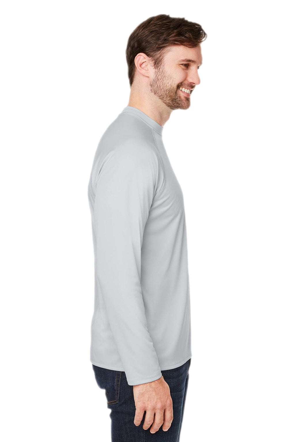 Core 365 CE110 Mens Ultra MVP Moisture Wicking Long Sleeve Crewneck T-Shirt Platinum Grey Model Side