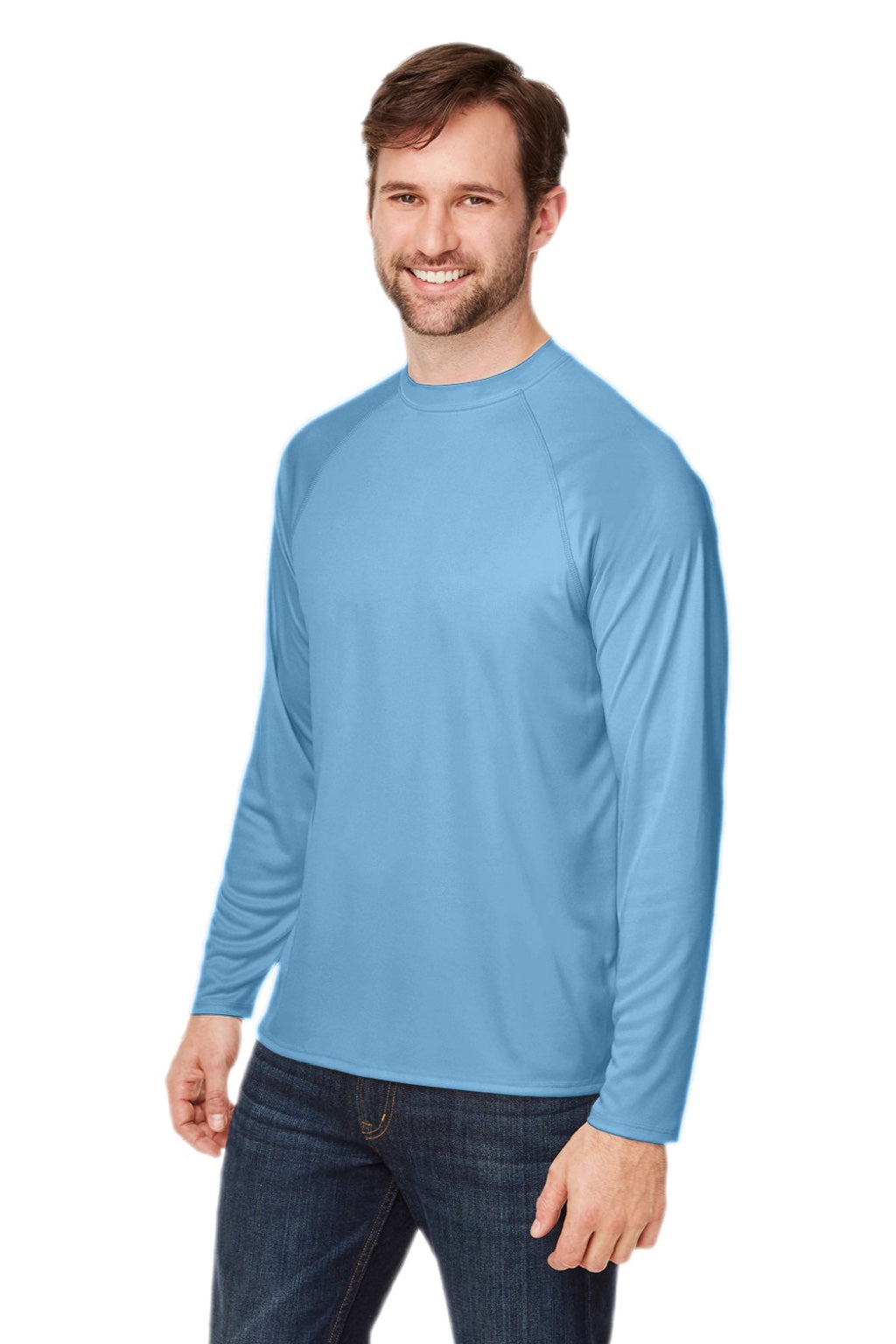 Core 365 CE110 Mens Ultra MVP Moisture Wicking Long Sleeve Crewneck T-Shirt Columbia Blue Model 3q