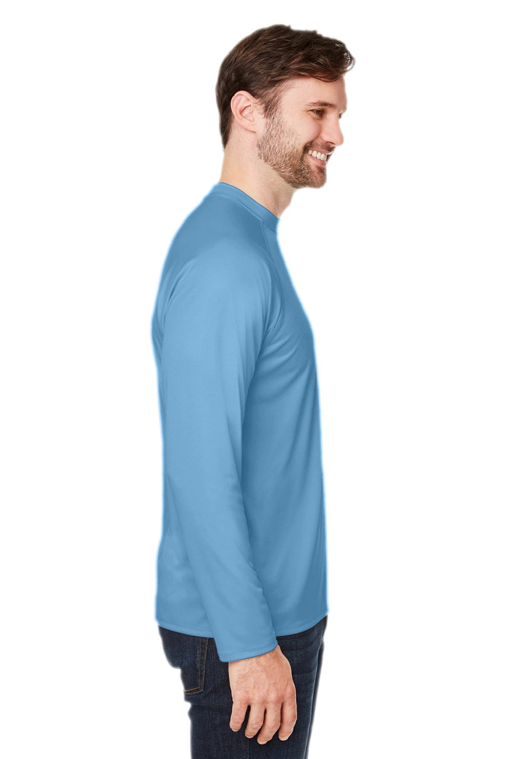 Core 365 CE110 Mens Ultra MVP Moisture Wicking Long Sleeve Crewneck T-Shirt Columbia Blue Model Side