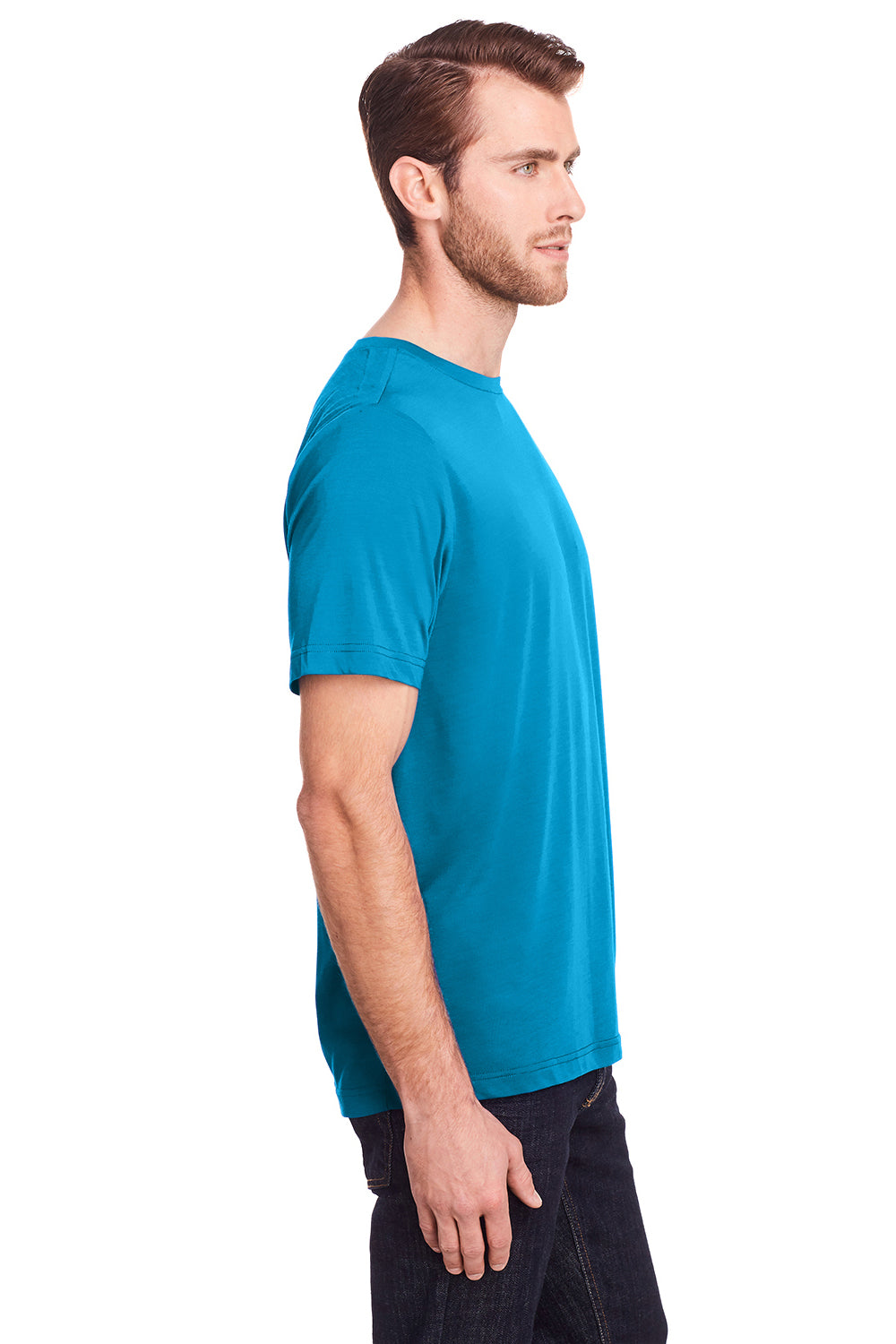 Core 365 CE111 Mens Fusion ChromaSoft Performance Moisture Wicking Short Sleeve Crewneck T-Shirt Electric Blue Model Side