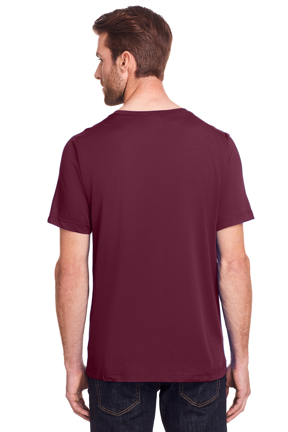 Core 365 CE111 Mens Fusion ChromaSoft Performance Moisture Wicking Short Sleeve Crewneck T-Shirt Burgundy Model Back