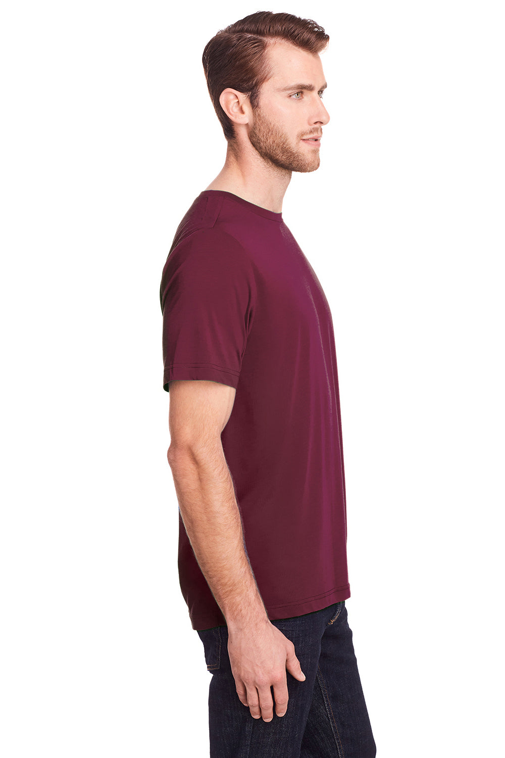 Core 365 CE111 Mens Fusion ChromaSoft Performance Moisture Wicking Short Sleeve Crewneck T-Shirt Burgundy Model Side