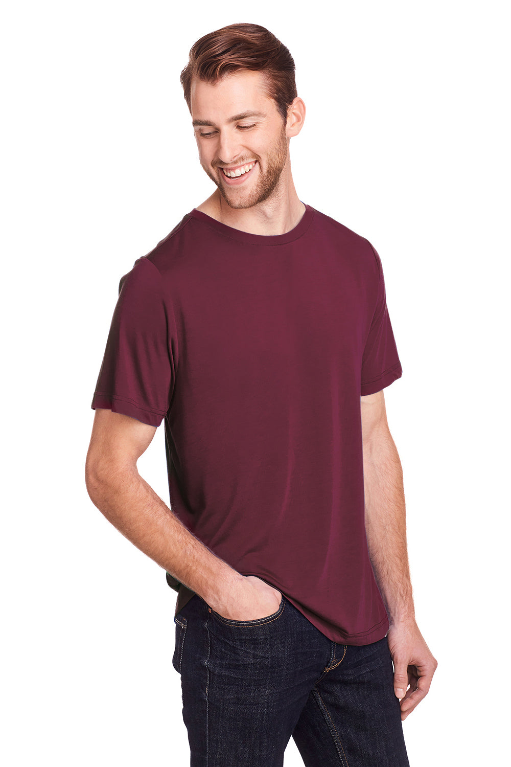 Core 365 CE111 Mens Fusion ChromaSoft Performance Moisture Wicking Short Sleeve Crewneck T-Shirt Burgundy Model 3q