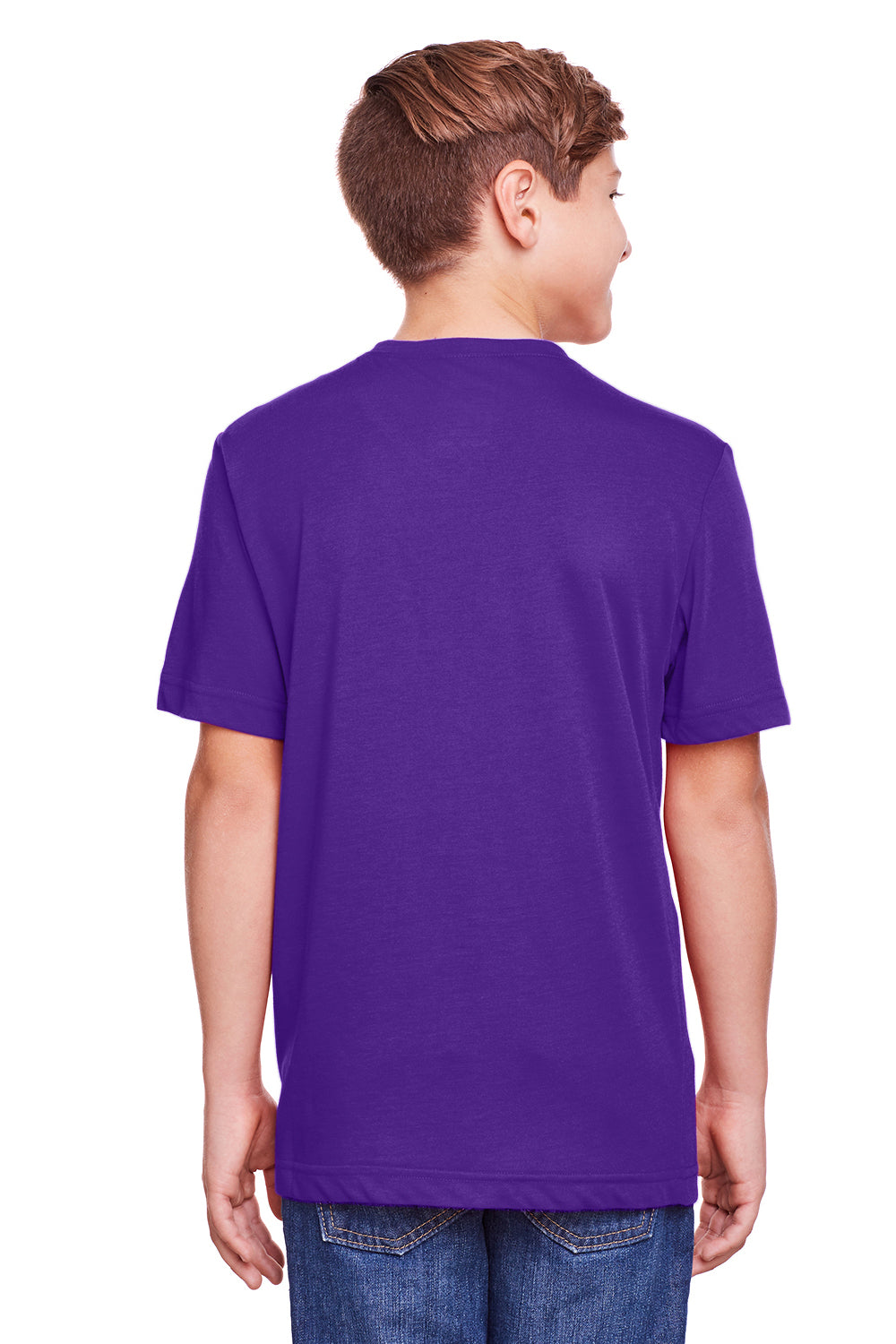 Core 365 CE111Y Youth Fusion ChromaSoft Performance Moisture Wicking Short Sleeve Crewneck T-Shirt Campus Purple Model Back