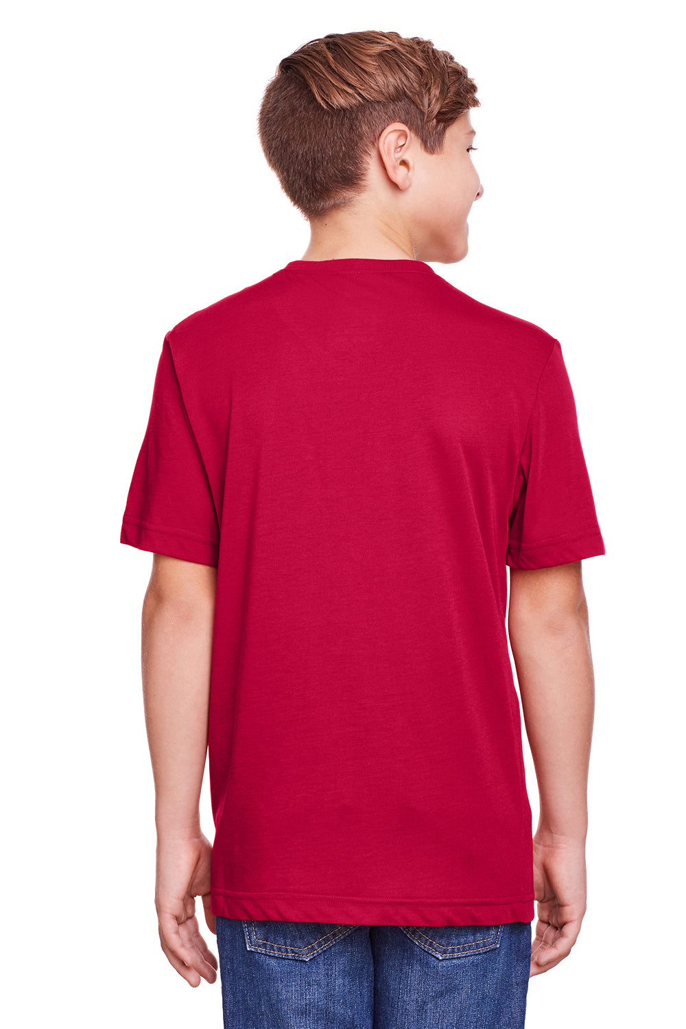 Core 365 CE111Y Youth Fusion ChromaSoft Performance Moisture Wicking Short Sleeve Crewneck T-Shirt Classic Red Model Back