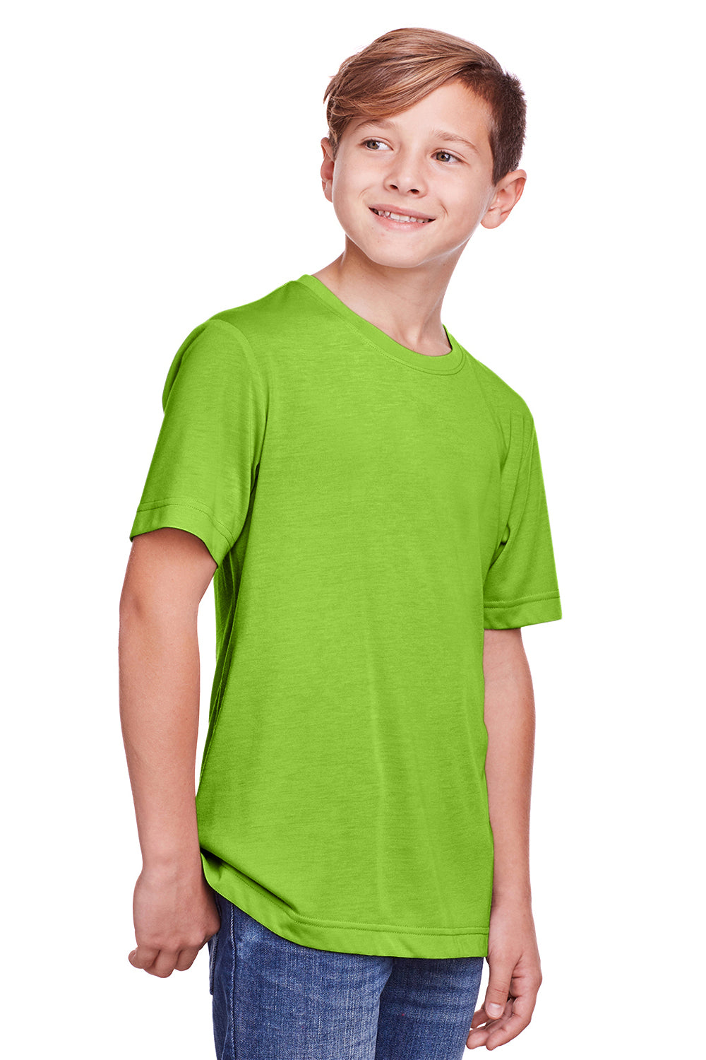 Core 365 CE111Y Youth Fusion ChromaSoft Performance Moisture Wicking Short Sleeve Crewneck T-Shirt Acid Green Model 3q