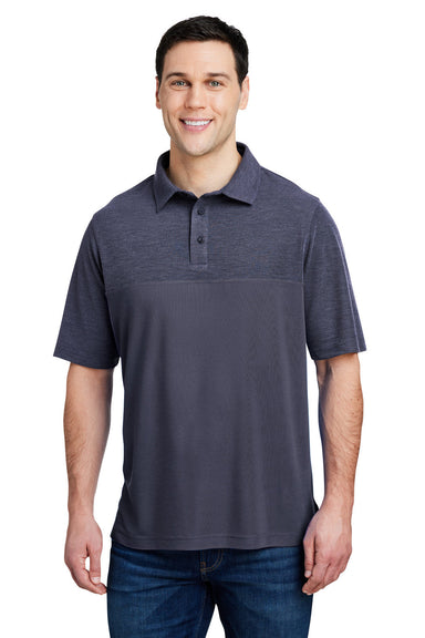 Core 365 CE112C Mens Fusion ChromaSoft Performance Moisture Wicking Colorblock Short Sleeve Polo Shirt Classic Navy Blue/Heather Navy Blue Model Front