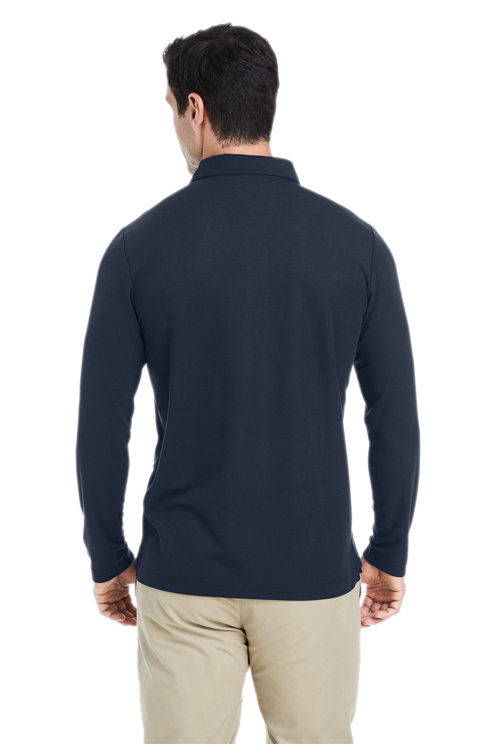 Core 365 CE112L Mens Fusion ChromaSoft Performance Moisture Wicking Long Sleeve Polo Shirt Classic Navy Blue Model Back