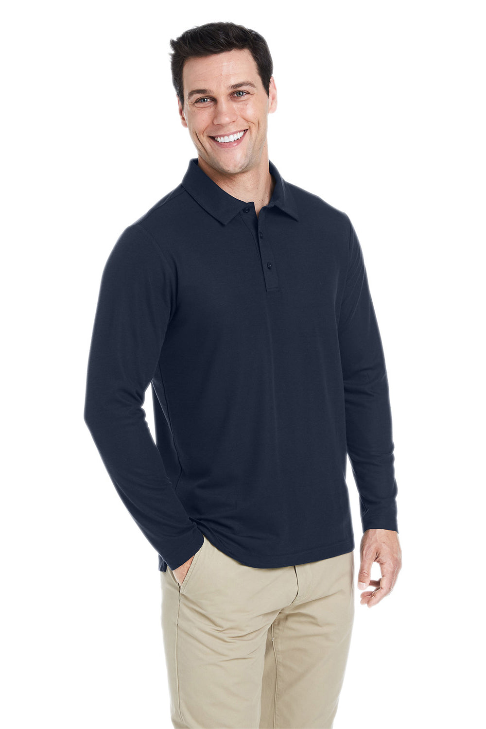 Core 365 CE112L Mens Fusion ChromaSoft Performance Moisture Wicking Long Sleeve Polo Shirt Classic Navy Blue Model 3q