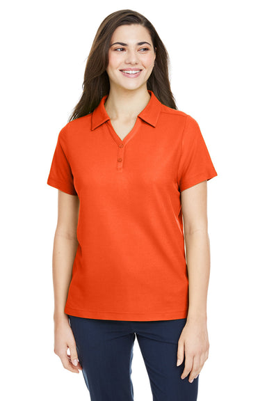 Core 365 CE112W Womens Fusion ChromaSoft Performance Moisture Wicking Pique Short Sleeve Polo Shirt Campus Orange Model Front