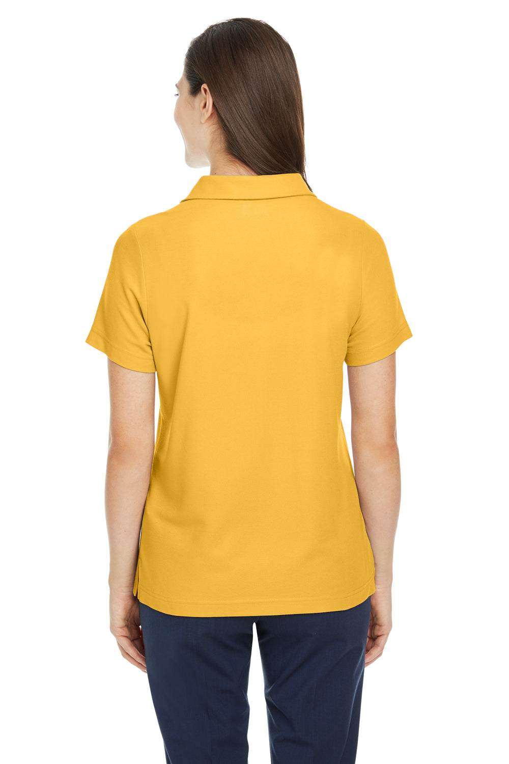 Core 365 CE112W Womens Fusion ChromaSoft Performance Moisture Wicking Pique Short Sleeve Polo Shirt Campus Gold Model Back