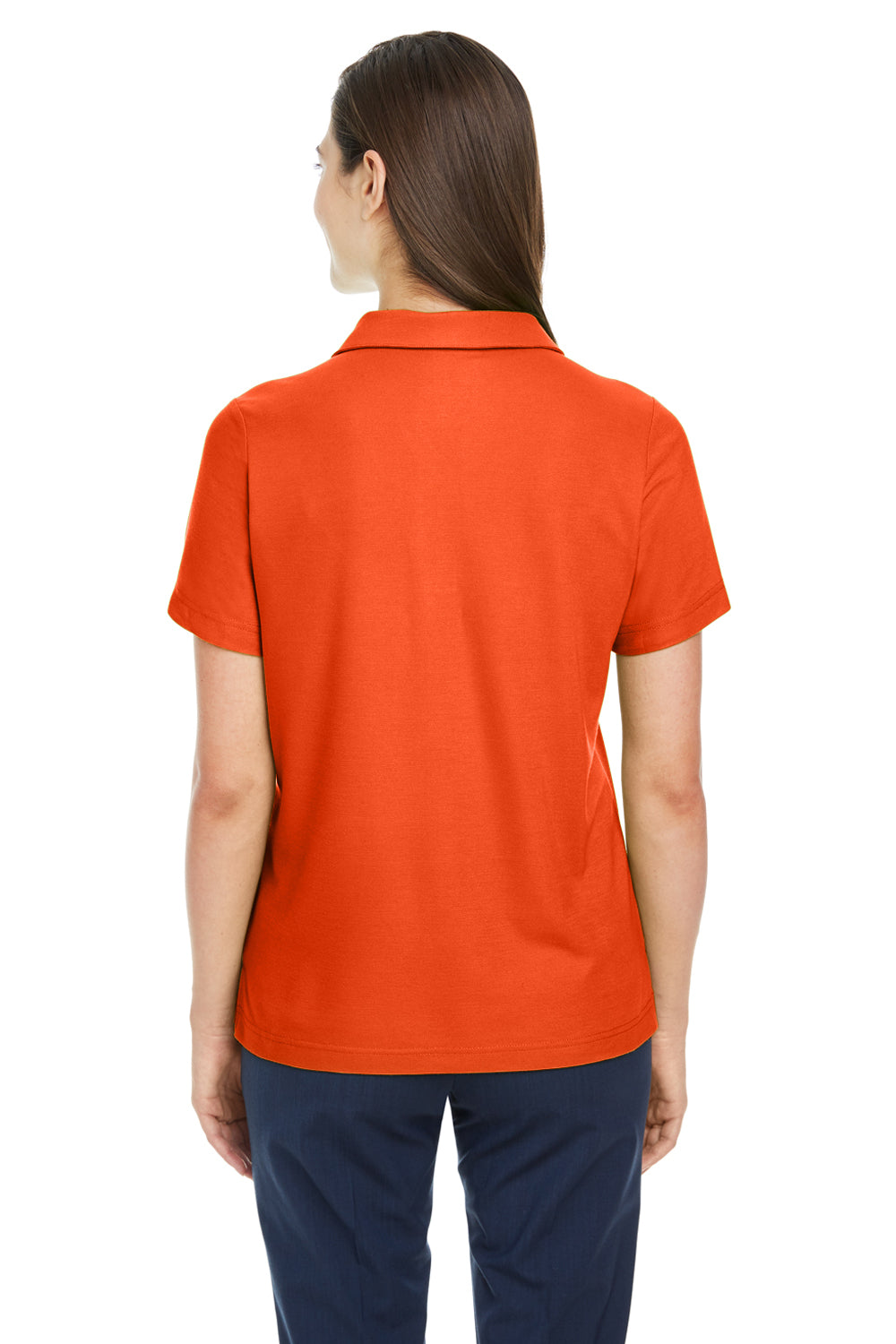 Core 365 CE112W Womens Fusion ChromaSoft Performance Moisture Wicking Pique Short Sleeve Polo Shirt Campus Orange Model Back