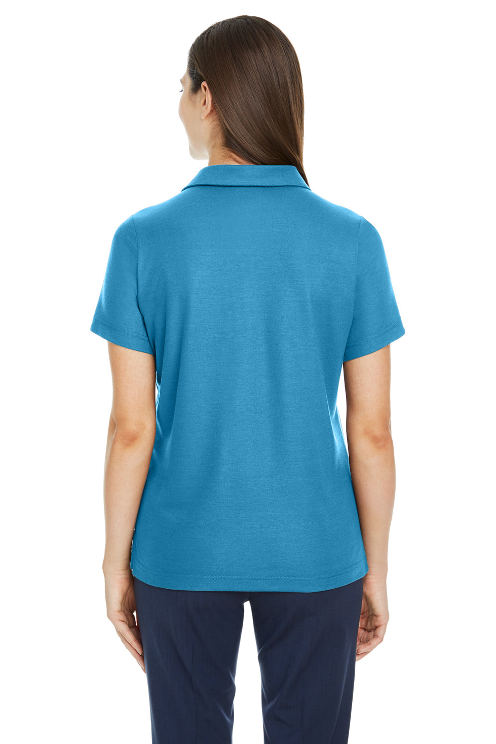 Core 365 CE112W Womens Fusion ChromaSoft Performance Moisture Wicking Pique Short Sleeve Polo Shirt Electric Blue Model Back