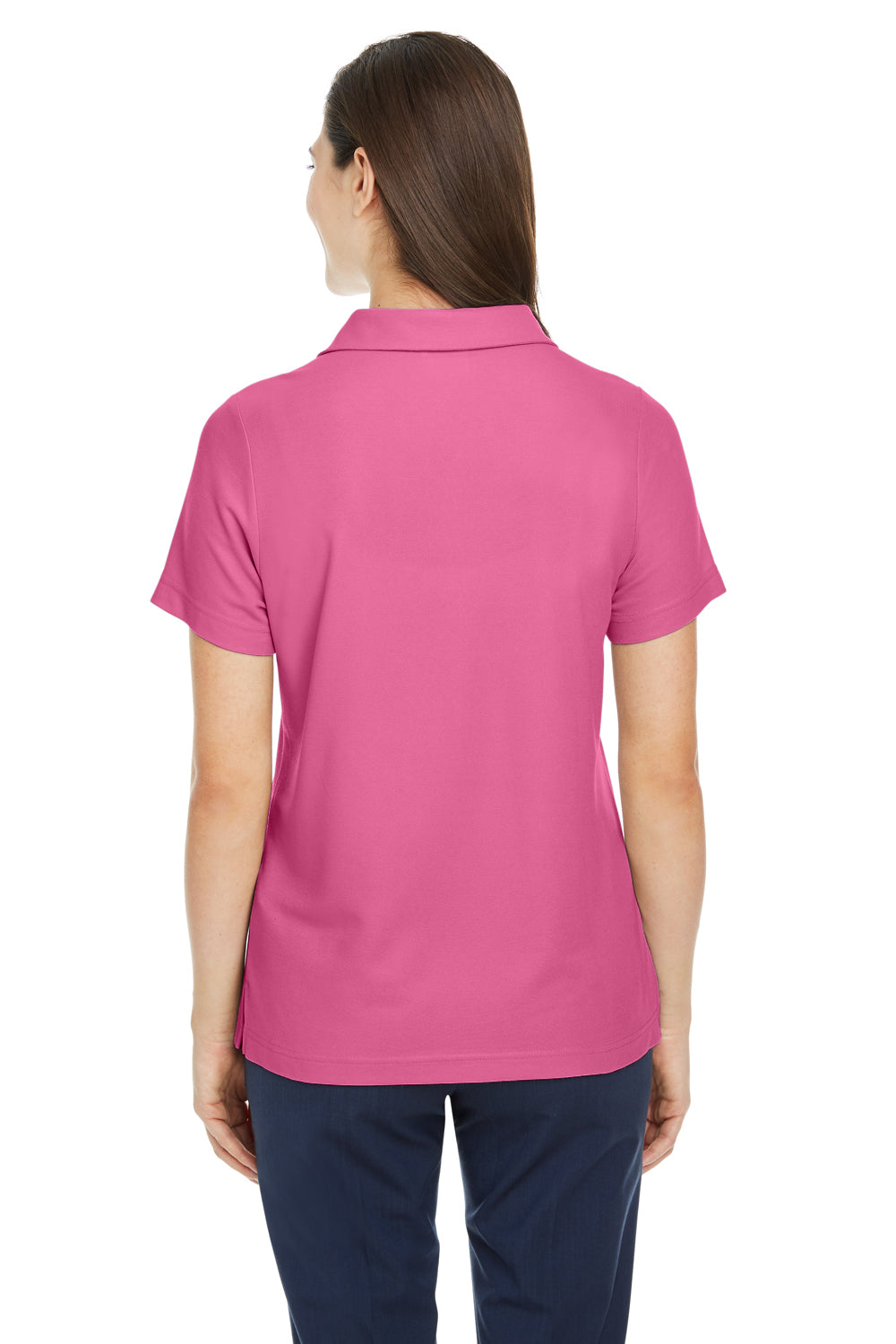 Core 365 CE112W Womens Fusion ChromaSoft Performance Moisture Wicking Pique Short Sleeve Polo Shirt Charity Pink Model Back
