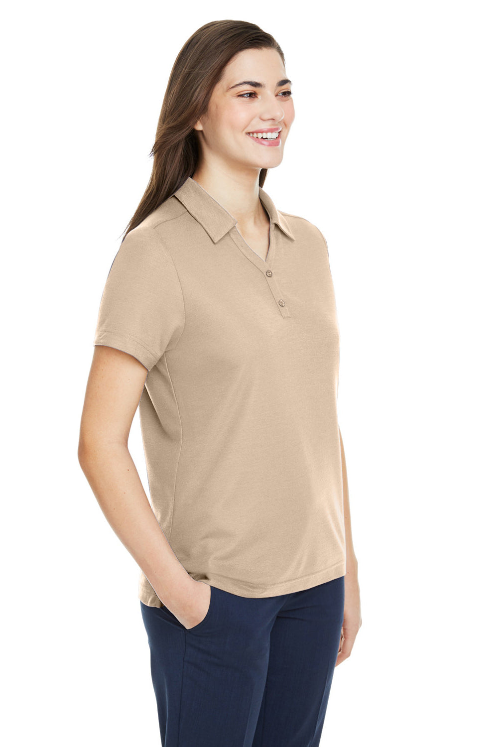Core 365 CE112W Womens Fusion ChromaSoft Performance Moisture Wicking Pique Short Sleeve Polo Shirt Stone Model 3q