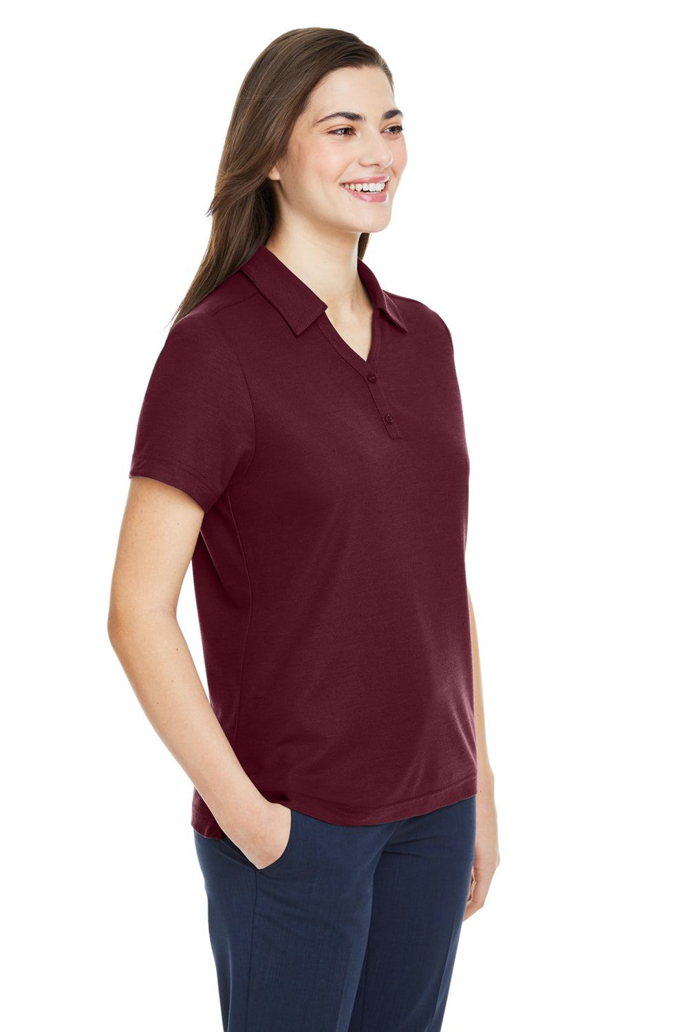 Core 365 CE112W Womens Fusion ChromaSoft Performance Moisture Wicking Pique Short Sleeve Polo Shirt Burgundy Model 3q