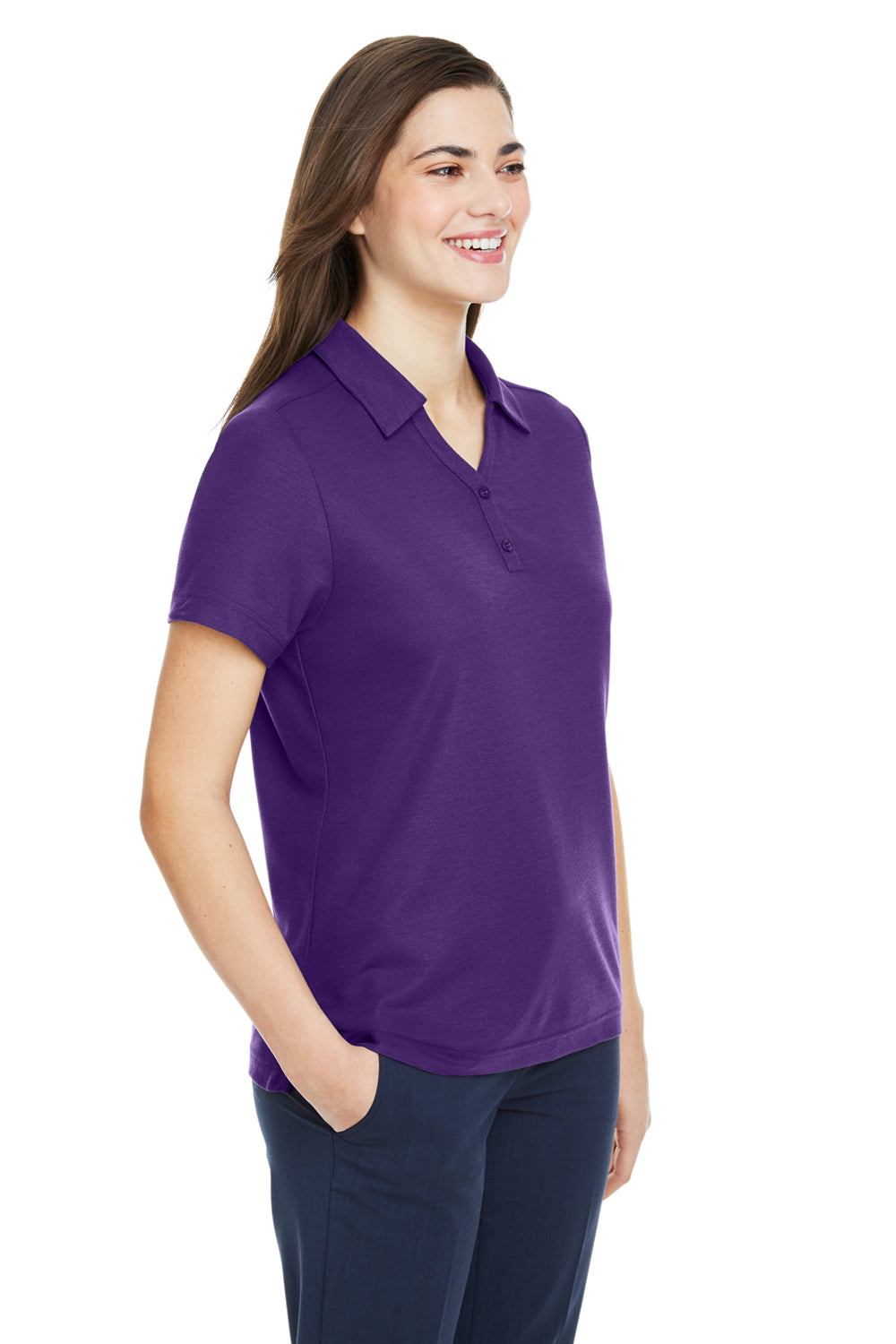 Core 365 CE112W Womens Fusion ChromaSoft Performance Moisture Wicking Pique Short Sleeve Polo Shirt Campus Purple Model 3q