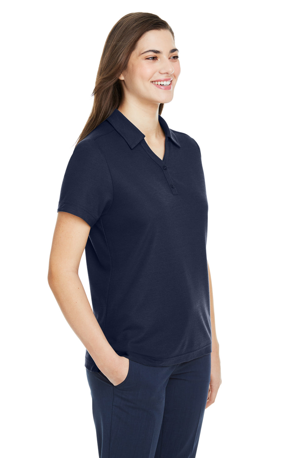 Core 365 CE112W Womens Fusion ChromaSoft Performance Moisture Wicking Pique Short Sleeve Polo Shirt Classic Navy Blue Model 3q