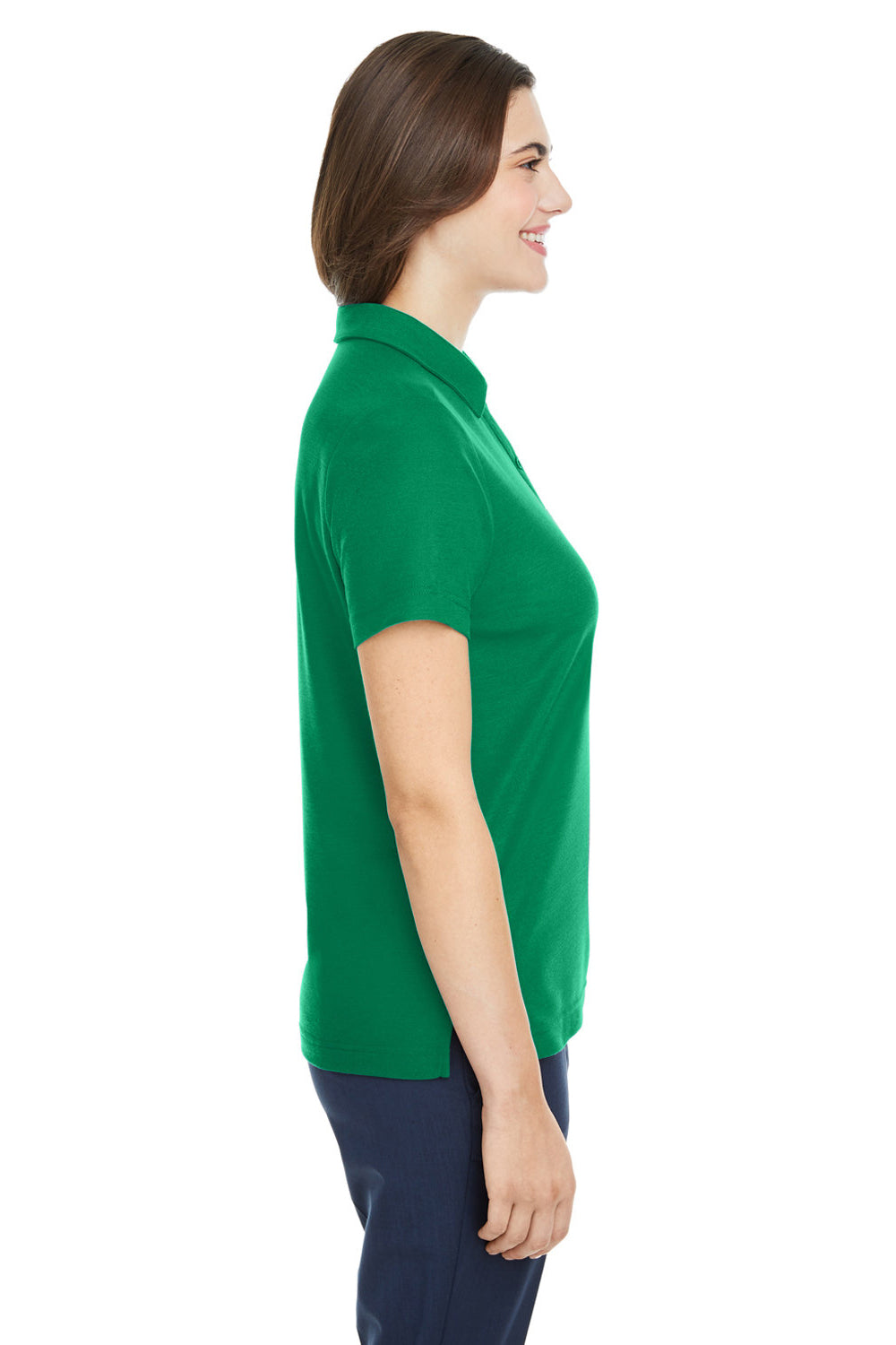 Core 365 CE112W Womens Fusion ChromaSoft Performance Moisture Wicking Pique Short Sleeve Polo Shirt Kelly Green Model Side