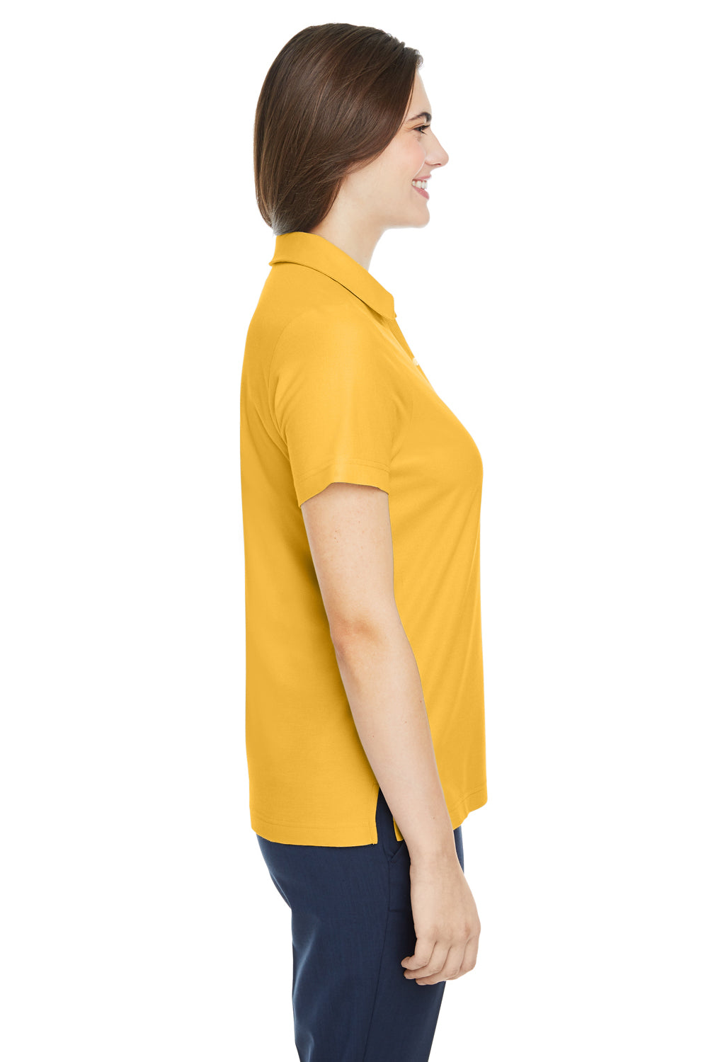 Core 365 CE112W Womens Fusion ChromaSoft Performance Moisture Wicking Pique Short Sleeve Polo Shirt Campus Gold Model Side