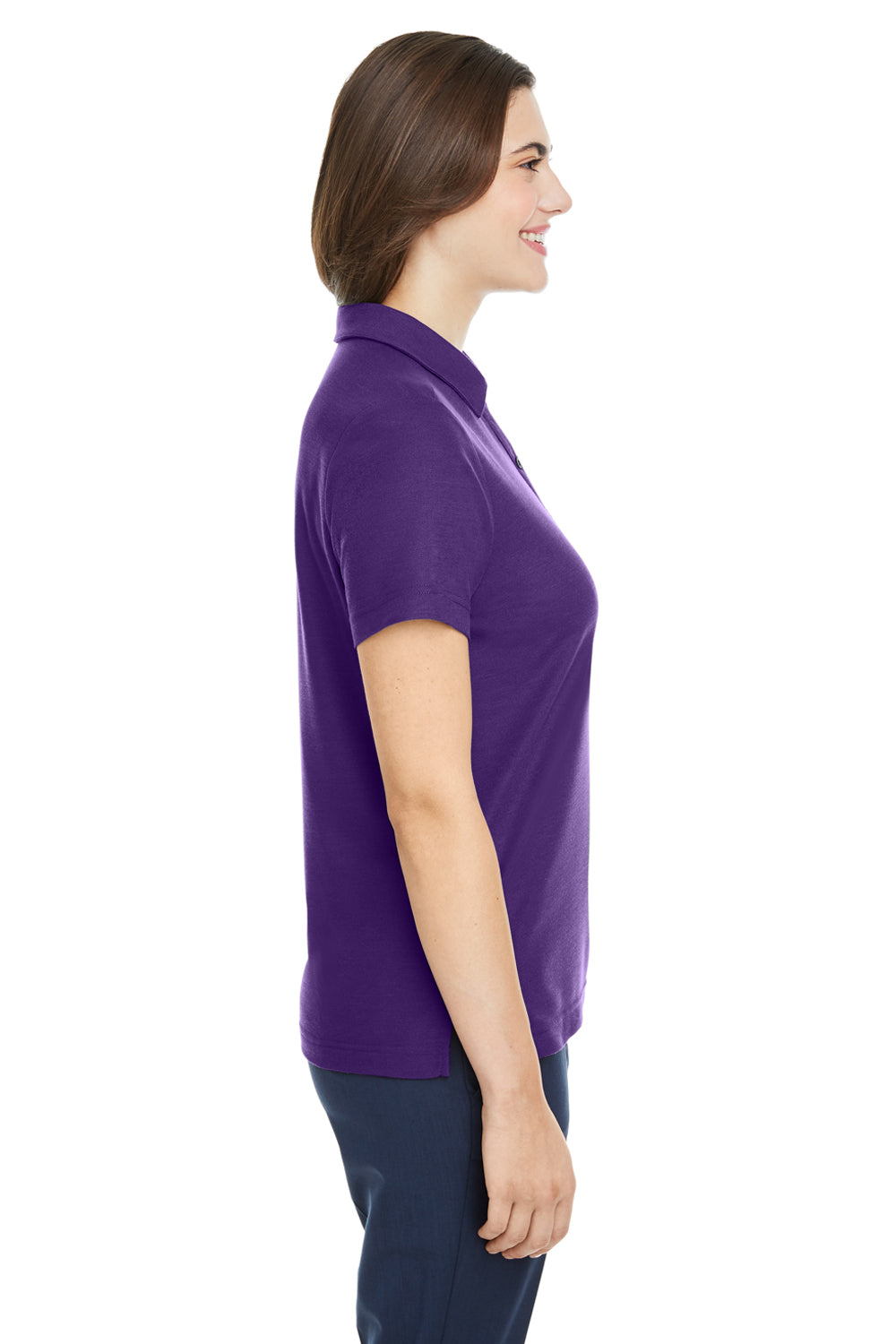 Core 365 CE112W Womens Fusion ChromaSoft Performance Moisture Wicking Pique Short Sleeve Polo Shirt Campus Purple Model Side
