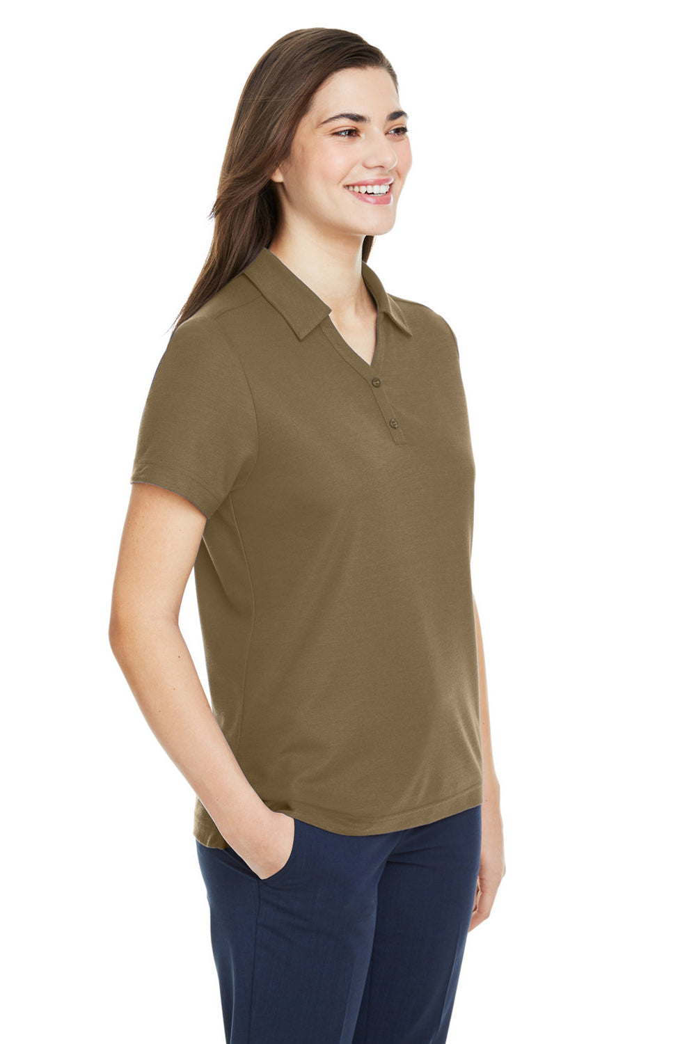 Core 365 CE112W Womens Fusion ChromaSoft Performance Moisture Wicking Pique Short Sleeve Polo Shirt Coyote Brown Model 3q