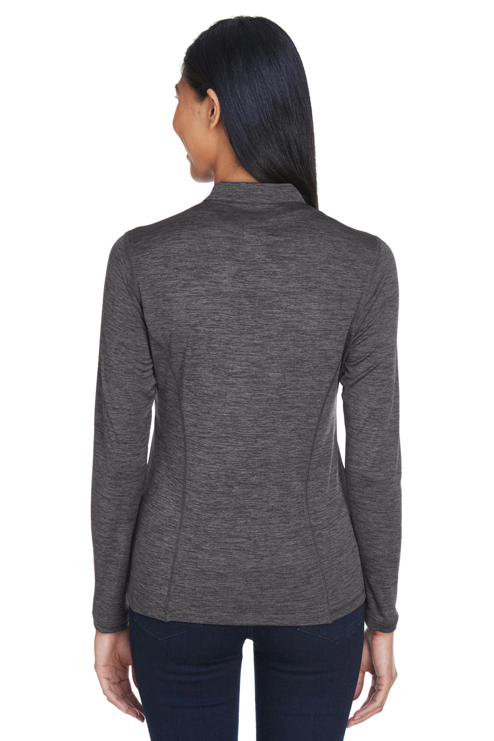 Core 365 CE401W Womens Kinetic Performance Moisture Wicking 1/4 Zip Sweatshirt Carbon Grey/Black Model Back