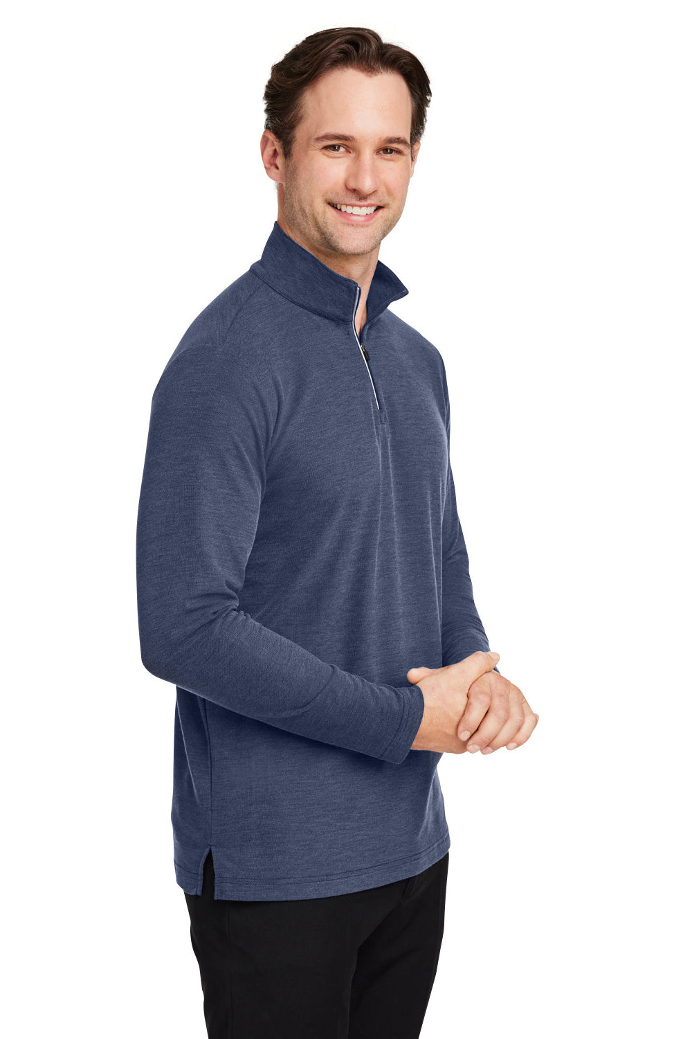 Core 365 CE405 Mens Fusion ChromaSoft Performance Moisture Wicking Pique 1/4 Zip Sweatshirt Heather Classic Navy Blue Model 3q