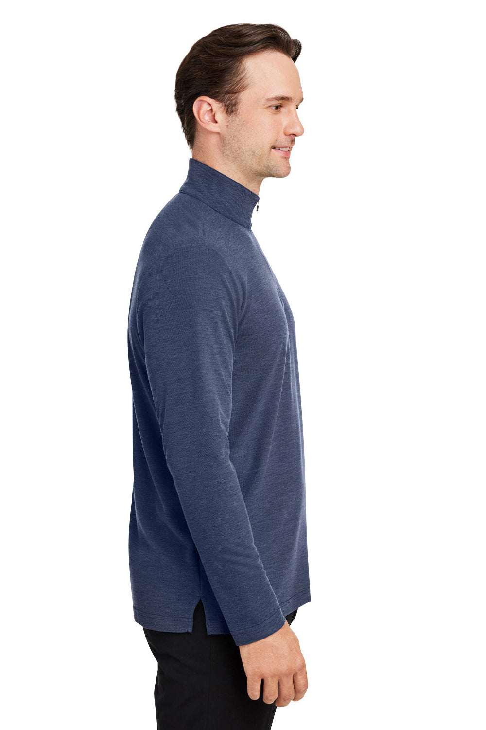Core 365 CE405 Mens Fusion ChromaSoft Performance Moisture Wicking Pique 1/4 Zip Sweatshirt Heather Classic Navy Blue Model Side