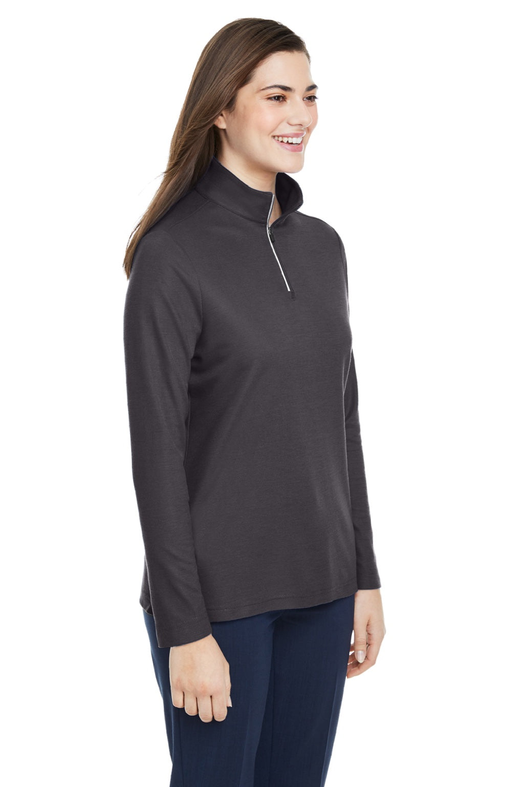 Core 365 CE405W Womens Fusion ChromaSoft Performance Moisture Wicking Pique 1/4 Zip Sweatshirt Carbon Grey Model Side