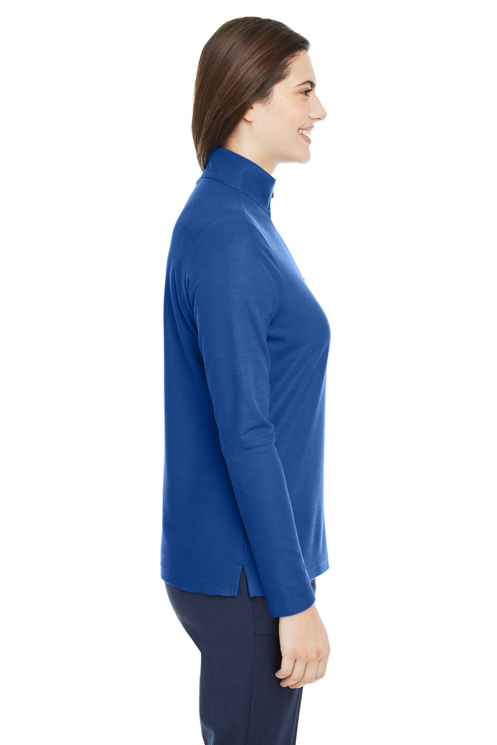 Core 365 CE405W Womens Fusion ChromaSoft Performance Moisture Wicking Pique 1/4 Zip Sweatshirt True Royal Blue Model Side