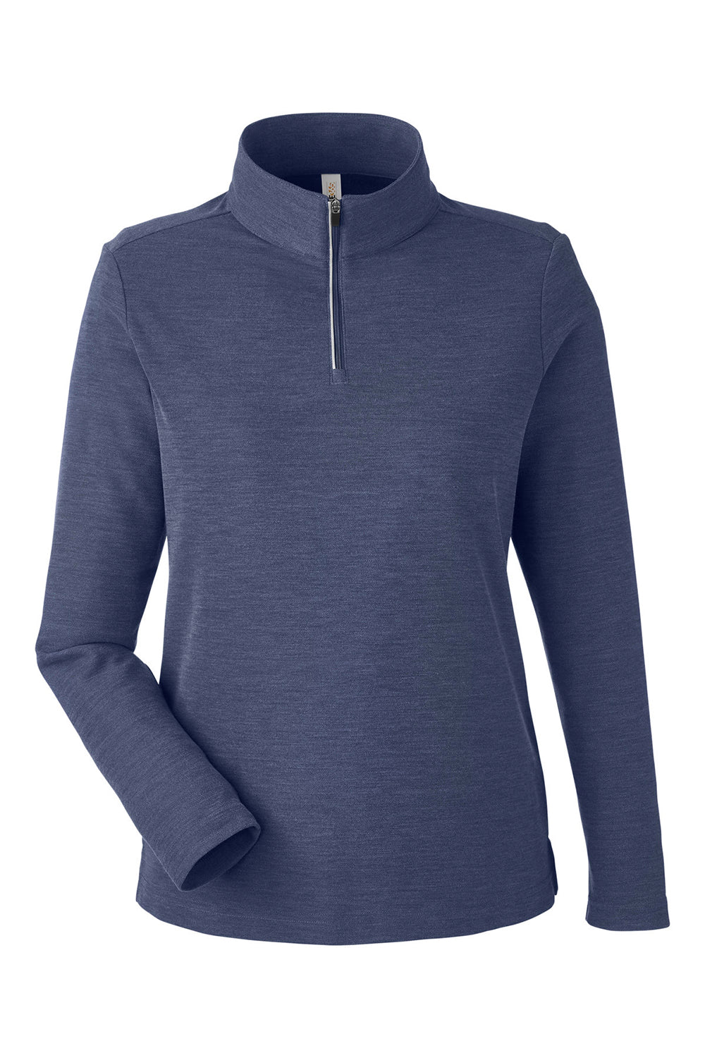 Core 365 CE405W Womens Fusion ChromaSoft Performance Moisture Wicking Pique 1/4 Zip Sweatshirt Heather Classic Navy Blue Flat Front
