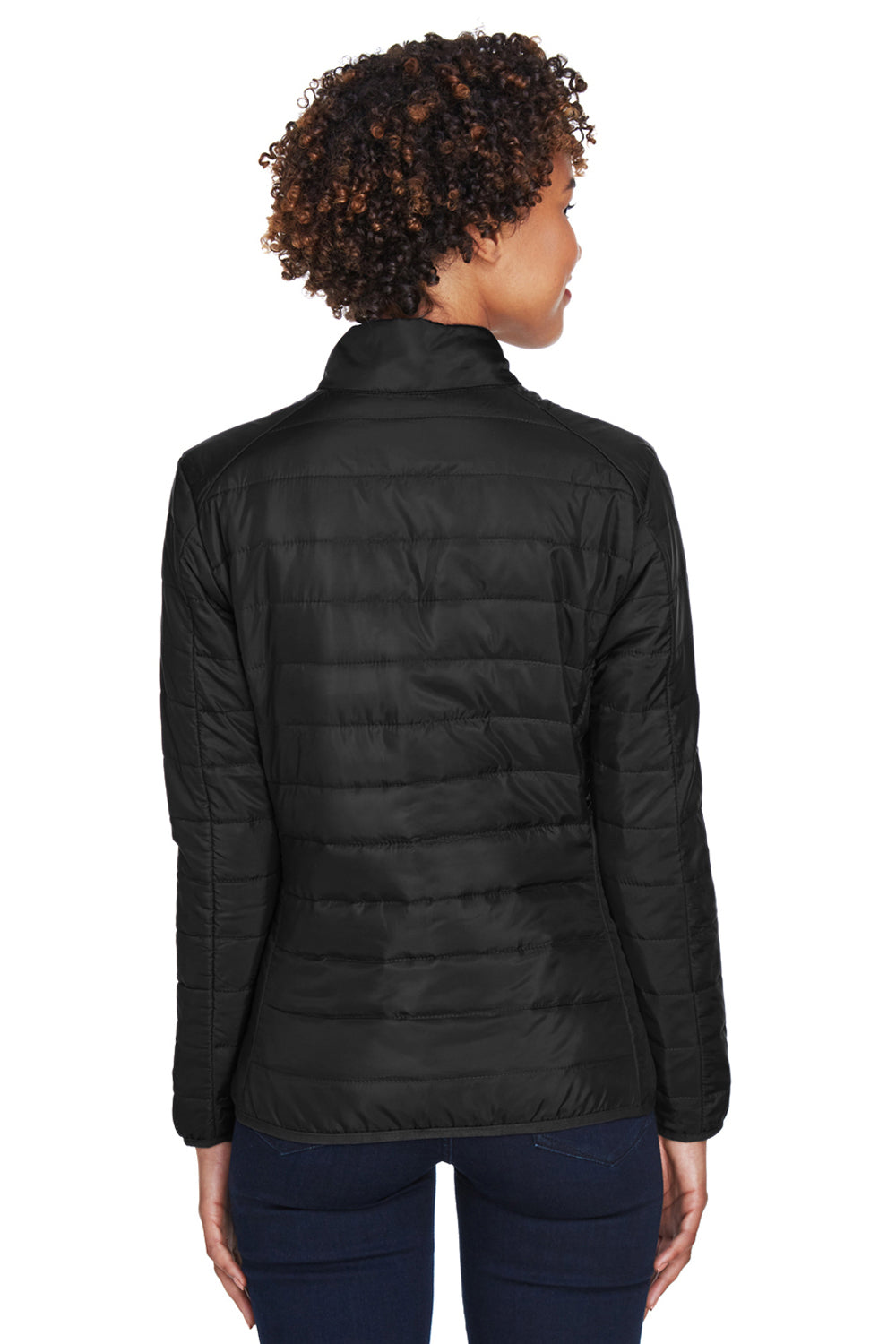 Core 365 CE700W Womens Prevail Packable Puffer Water Resistant Full Zip Jacket Black Model Back