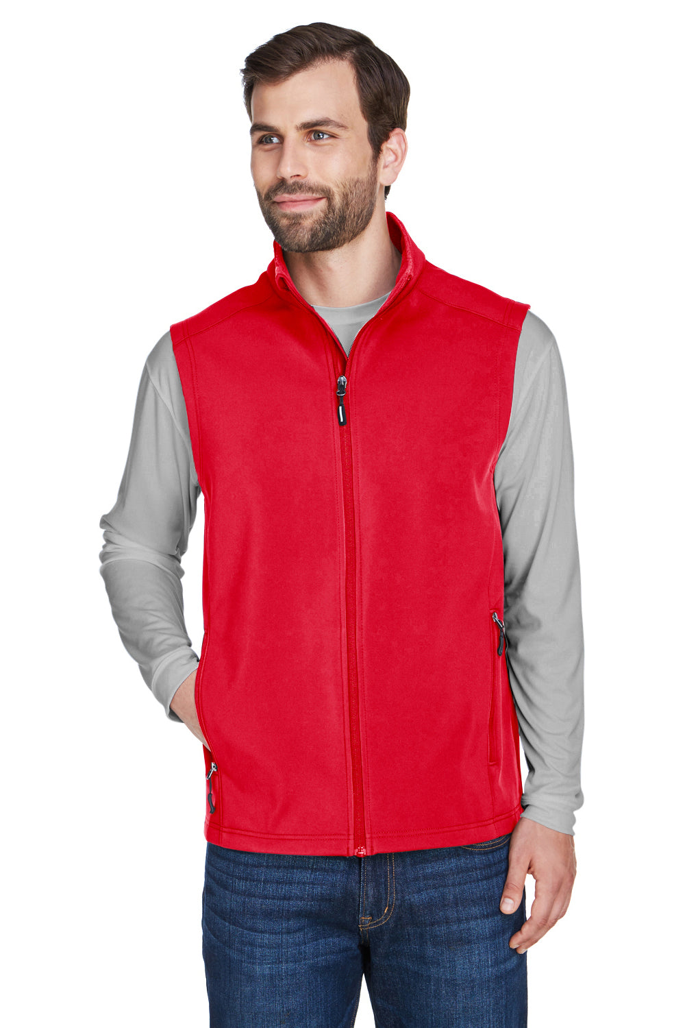 Core 365 CE701 Mens Cruise Water Resistant Full Zip Fleece Vest Classic Red Model Front