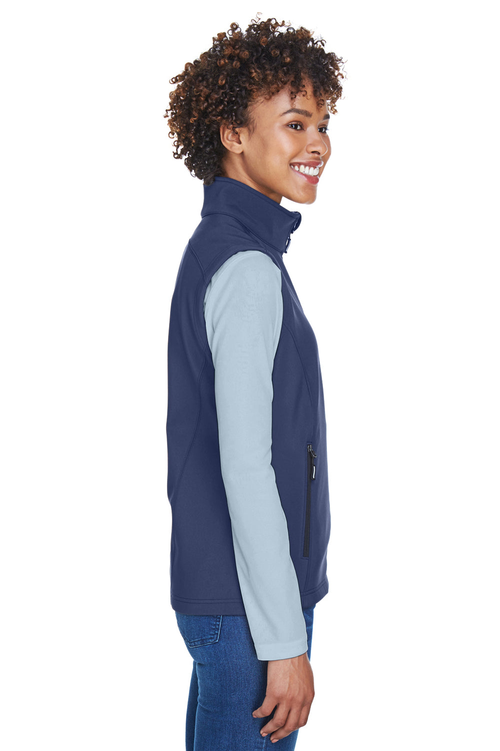 Core 365 CE701W Womens Cruise Water Resistant Full Zip Fleece Vest Classic Navy Blue Model Side