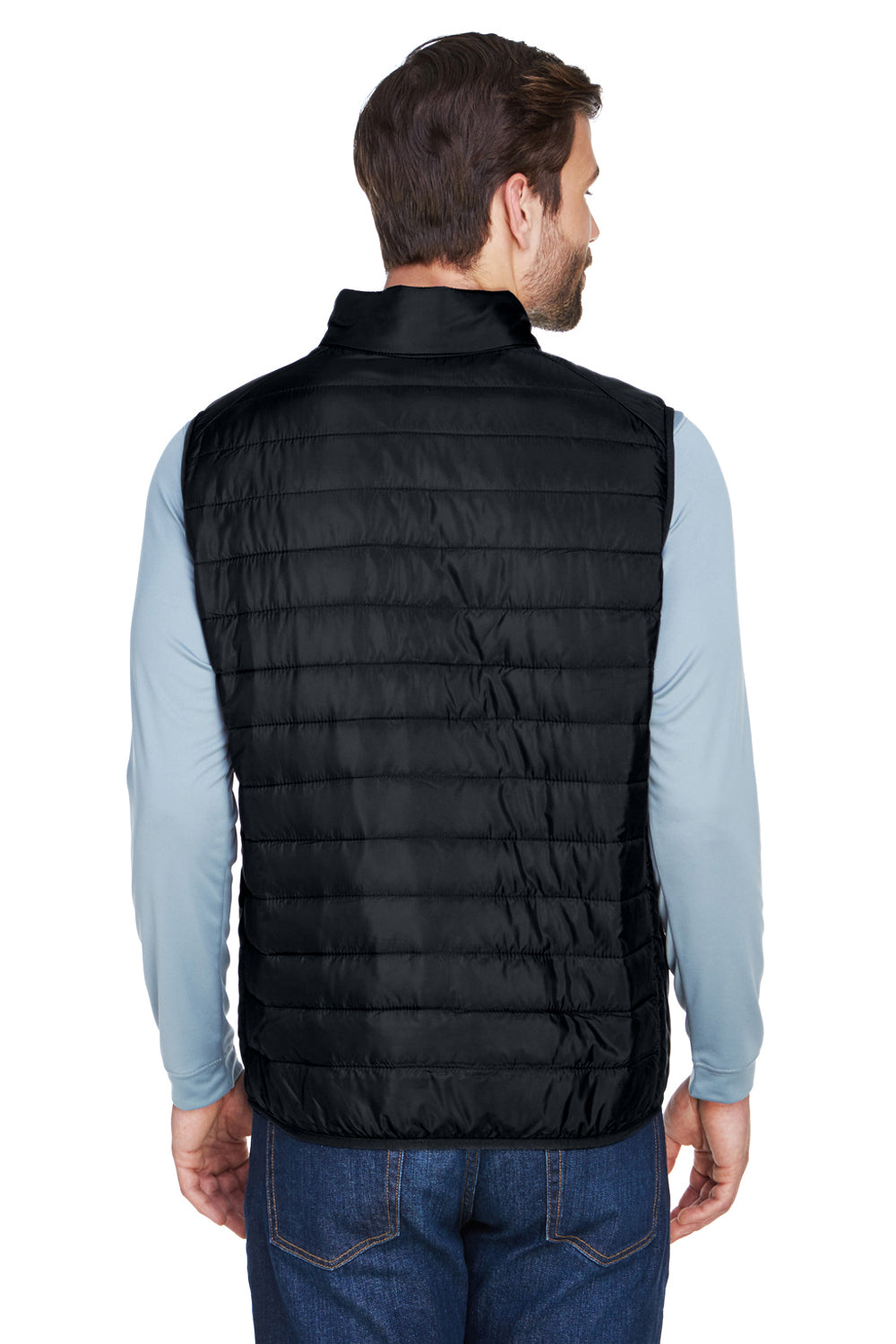 Core 365 CE702 Mens Prevail Packable Puffer Water Resistant Full Zip Vest Black Model Back